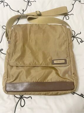 Hartmann Men's Tan Messenger Bag with Brown Leather Trim